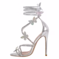 Beautiful Big Size High Heels Stiletto Sandals Rhinestone Butterfly Design Open Toe Shoes