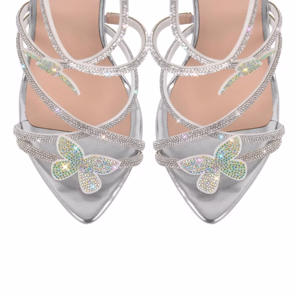 Beautiful Big Size High Heels Stiletto Sandals Rhinestone Butterfly Design Open Toe Shoes