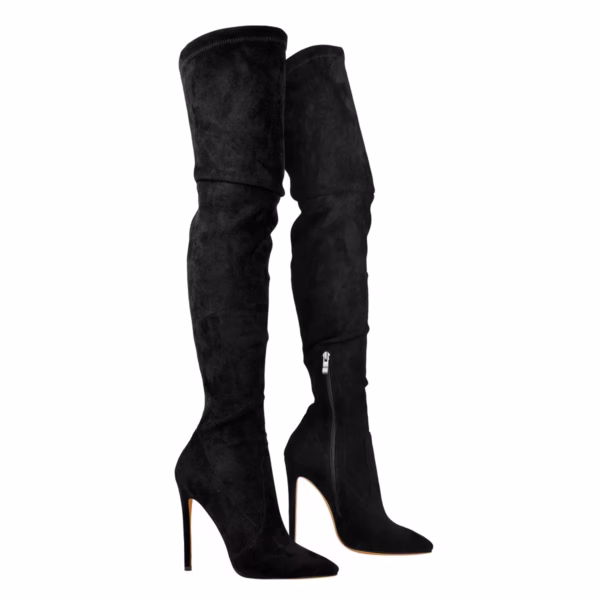Beautiful Black Pointed Toe Stiletto Big Size Thigh High Boots