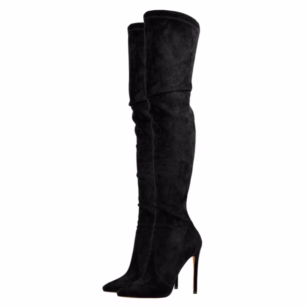 Beautiful Black Pointed Toe Stiletto Big Size Over The Knee Boots
