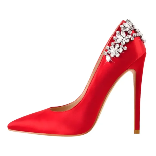 Beautiful Red Stiletto Pointed Toe Heels With Rhinestone Design Beautiful Red Stiletto Pointed Toe Heels With Rhinestone Design