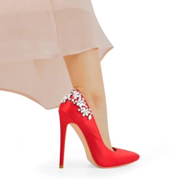 Beautiful Red Stiletto Pointed Toe Heels With Rhinestone Design Beautiful Red Stiletto Pointed Toe Heels With Rhinestone Design