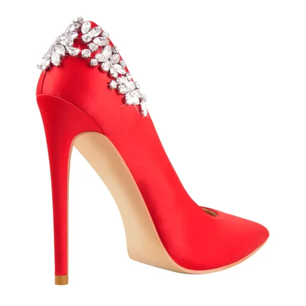 Beautiful Red Stiletto Pointed Toe Heels With Rhinestone Design Beautiful Red Stiletto Pointed Toe Heels With Rhinestone Design