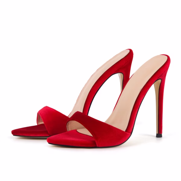 Big Size High Heels For Men Red Velvet Look Stiletto High Heel Mules Open Toe