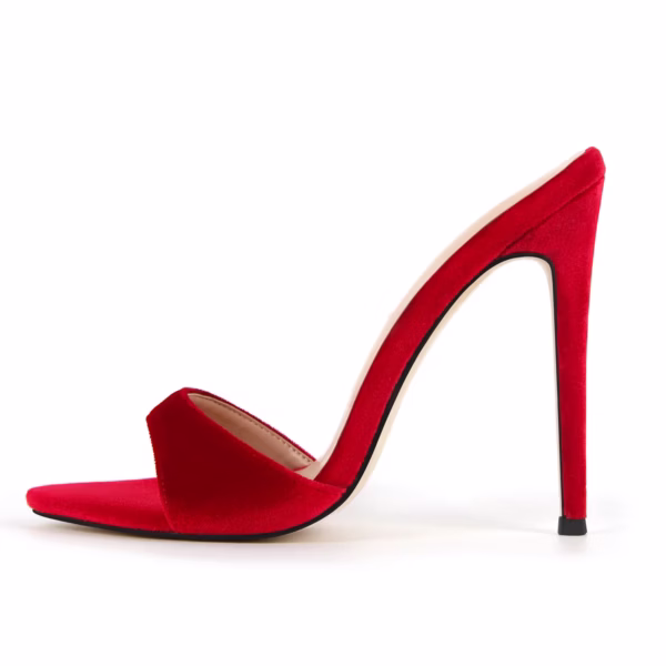 Big Size High Heels For Men Red Velvet Look Stiletto High Heel Mules Open Toe