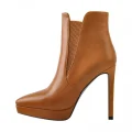 Big Size Pointed Toe Stiletto Ankle Boots Brown