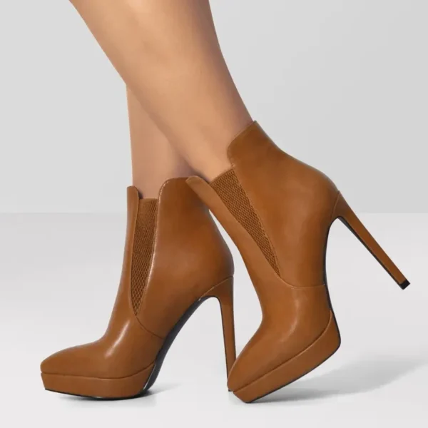 Big Size Pointed Toe Stiletto Ankle Boots Brown