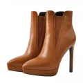 Big Size Pointed Toe Stiletto Ankle Boots Brown