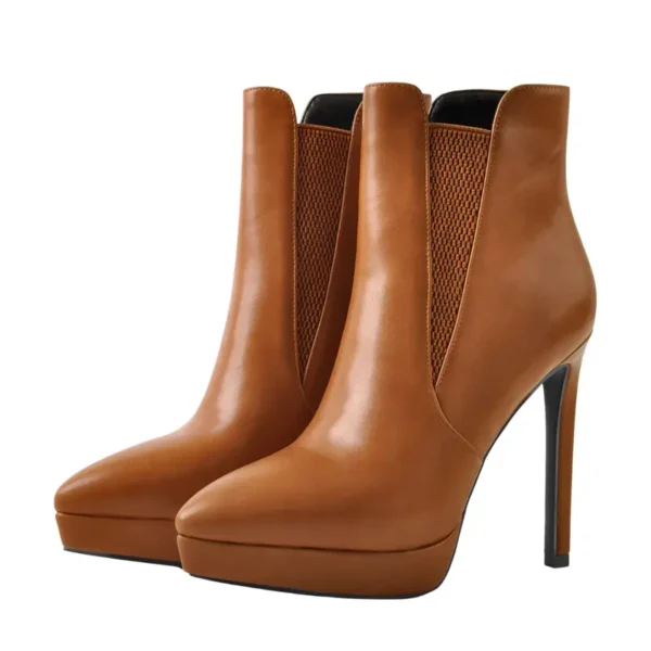 Big Size Pointed Toe Stiletto Ankle Boots Brown