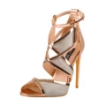 Big Size Stiletto Shoes Gold High Heel Sandals With Unique Cut-out Design