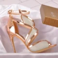 Big Size Stiletto Shoes Gold High Heel Sandals With Unique Cut-out Design