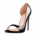 Black Big Size Open Toe Stiletto Heels With Side Cut Out