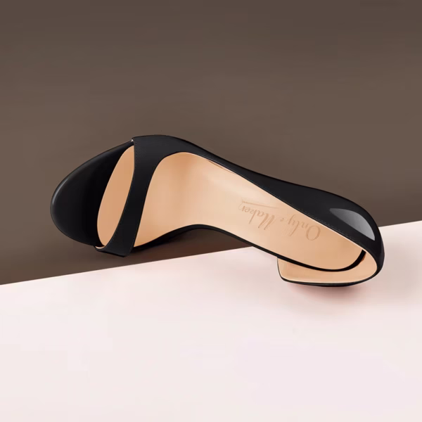 Black Big Size Open Toe Stiletto Heels With Side Cut Out