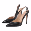 Black Big Size Pointed Toe Stiletto Shoes Slingback Heels With Cut-out High Heels For Men