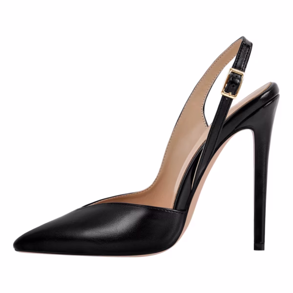 Black Big Size Pointed Toe Stiletto Shoes Slingback Heels With Cut-out High Heels For Men