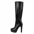 Black Platform Knee High Heel Boots Big Size