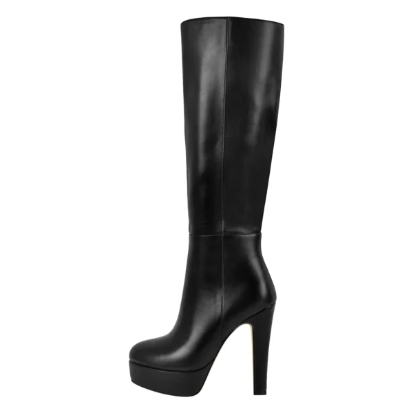 Black Platform Knee High Heel Boots Big Size