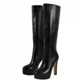 Black Platform Knee High Heel Boots Big Size