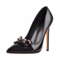 Black Pointed Toe Court Shoes Stiletto Pumps With Chain Design Big Size Heels For Men