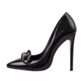 Black Pointed Toe Court Shoes Stiletto Pumps With Chain Design Big Size Heels For Men