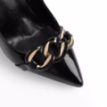 Black Pointed Toe Court Shoes Stiletto Pumps With Chain Design Big Size Heels For Men