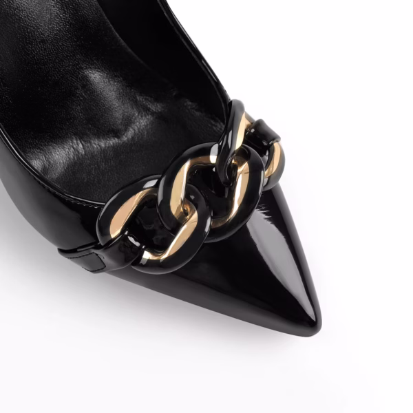 Black Pointed Toe Court Shoes Stiletto Pumps With Chain Design Big Size Heels For Men