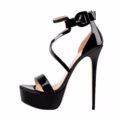 Black Strappy Big Size Platform Stiletto High Heels With Crossover Design