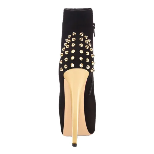 Black Suede Look Stiletto High Heels With Gold Rivets Ankle Boots