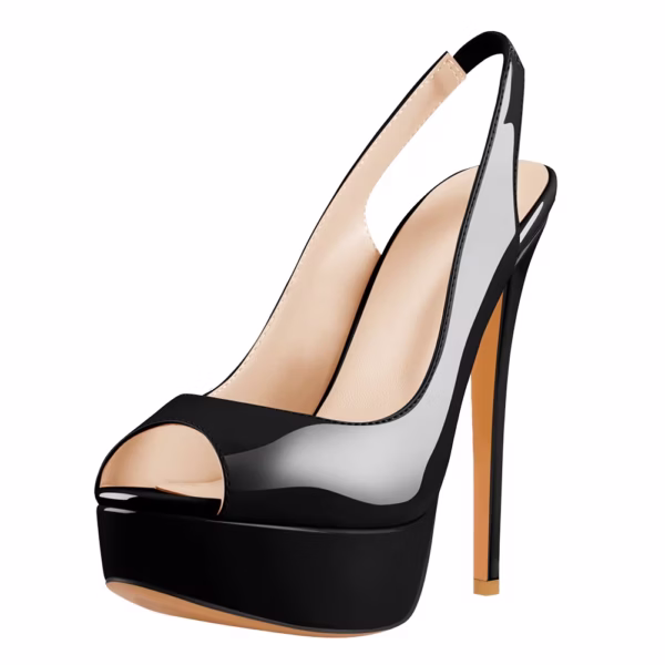 Classic Black Platform Peep Toe Slingbacks Big Size High Heel Stiletto Shoes For Men