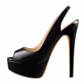 Classic Black Platform Peep Toe Slingbacks Big Size High Heel Stiletto Shoes For Men
