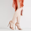 Gold Stiletto Open Toe Big Size High Heels With Buckle Ankle Strap And Hanging Pearl Chain Decoration