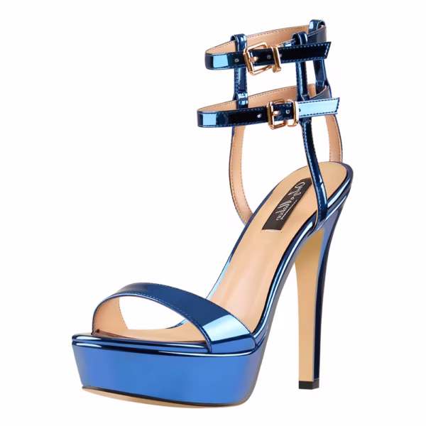 Gorgeous Electric Blue Double Buckle Ankle Strap Stiletto Platform Heels For Men Big Size Gorgeous Electric Blue Double Buckle Ankle Strap Stiletto Platform Heels For Men Big Size