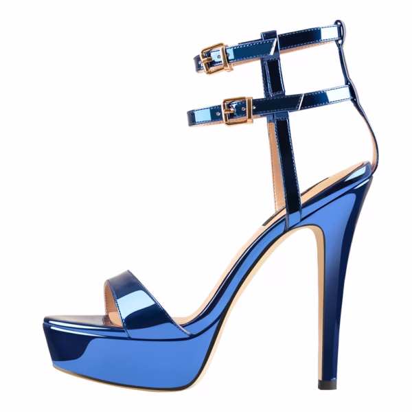 Gorgeous Electric Blue Double Buckle Ankle Strap Stiletto Platform Heels For Men Big Size Gorgeous Electric Blue Double Buckle Ankle Strap Stiletto Platform Heels For Men Big Size