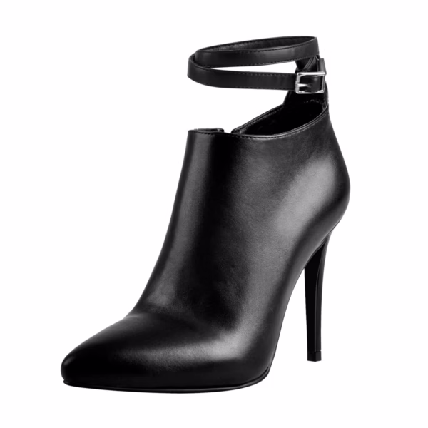 Matte Black Plus Size High Heel Ankle Boots With Ankle Strap And Inside Zipper
