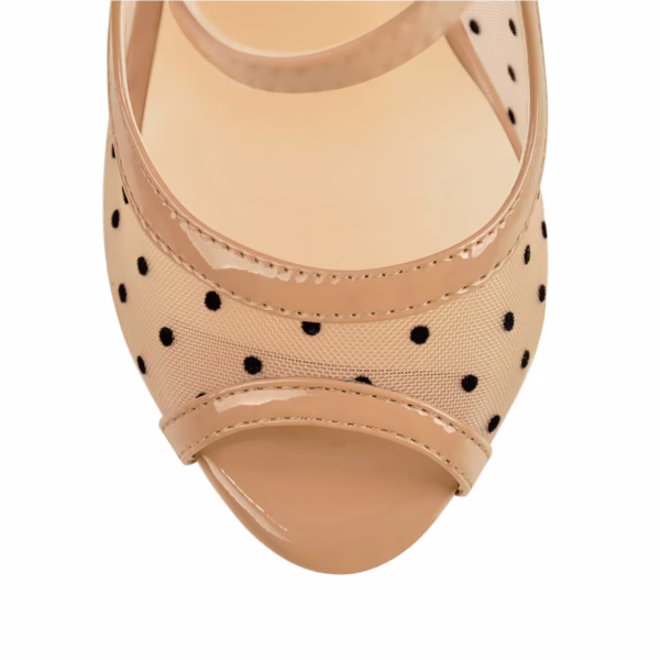 Mesh Polka Dot Mary Jane Pumps Stiletto Platform Plus Size High Heels