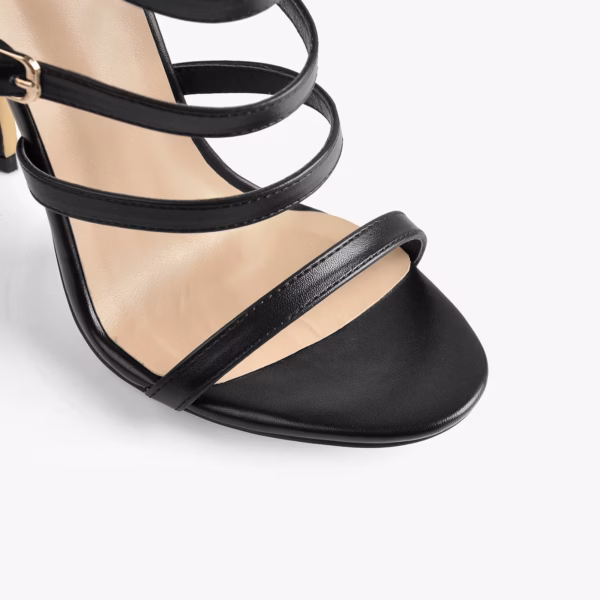 Open Toe Gladiator Multiple Buckle Design Black Big Size High Heel Stilettos With Rear Zipper