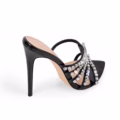 Sexy Black Big Size Stiletto Mules Open Toe Sandals With Rhinestone Decoration