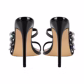 Sexy Black Big Size Stiletto Mules Open Toe Sandals With Rhinestone Decoration