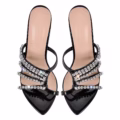 Sexy Black Big Size Stiletto Mules Open Toe Sandals With Rhinestone Decoration