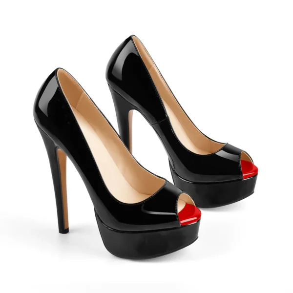 Sexy Black/Red Peep Toe Platform Big Size Heels For Men