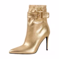 Shiny Gold Big Size Stilettos High Heel Boots Pointed Toe Ankle Boots With Buckle Design
