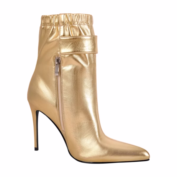 Shiny Gold Big Size Stilettos High Heel Boots Pointed Toe Ankle Boots With Buckle Design