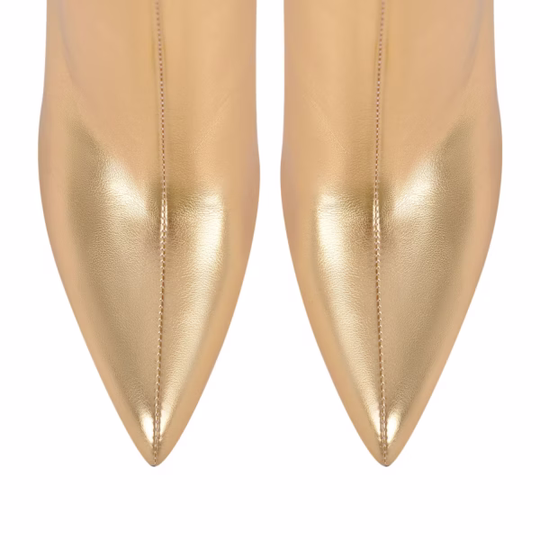 Shiny Gold Big Size Stilettos High Heel Boots Pointed Toe Ankle Boots With Buckle Design